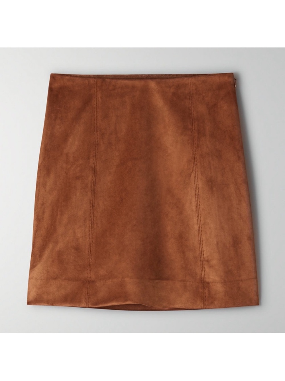 Aritzia Babaton Faux Suede Mini Skirt Dark Camel Size 4 - Picture 4 of 12